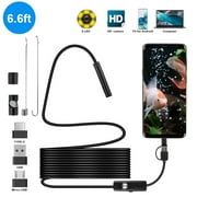 6.6ft USB Endoscope Compatible with Android System,Waterproof Type-C Snake Inspection Camera Borescope with 6 LED Lights,Black